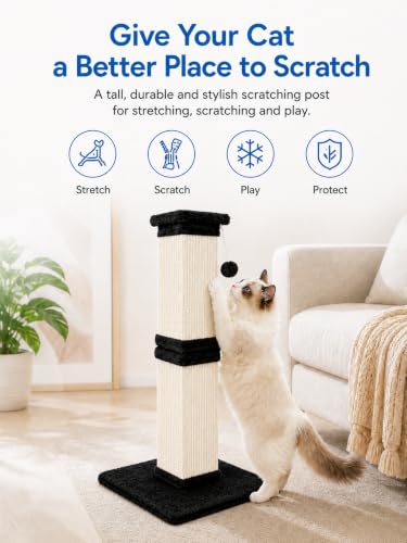 Vertical Cat Scratching Post for Indoor Cats (Black White)