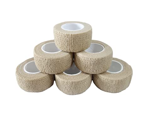 6 Pack 1" x 5 Yards Self Adhesive Bandage Wrap Breathable Cohesive Vet Wrap for Pets (1 Inch / Skin Color)