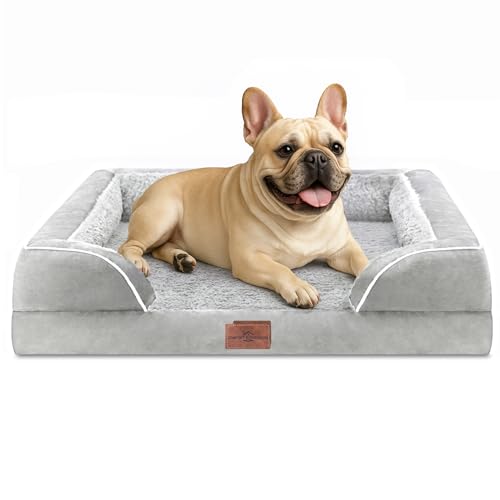 Waterproof Orthopedic Dog Bed for Medium Size Dog (30.0"L x 20.0"W x 7.0"Th / Grey White)