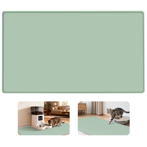 Cat Food Mat Extra Large Silicone Pet Bowl Mat 51''x25.6'' (Green / 51"L x 25.6"W)