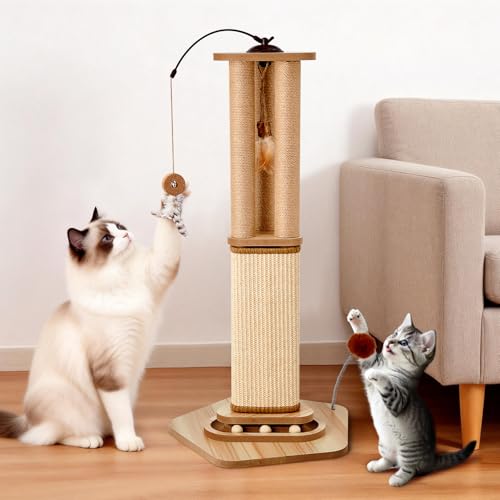 34 Inch Cat Scratching Post for Large Cats with 4 Interactive Toys