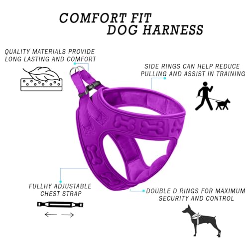 Comfort Fit Dog Harness Step In No Pull Harness for Medium Small Sized Dogs Soft Padded No Escape Harness Adjustable Easy Buckle with Leash Attachment D (S (Chest 14.5"-17") / Purple Plush)