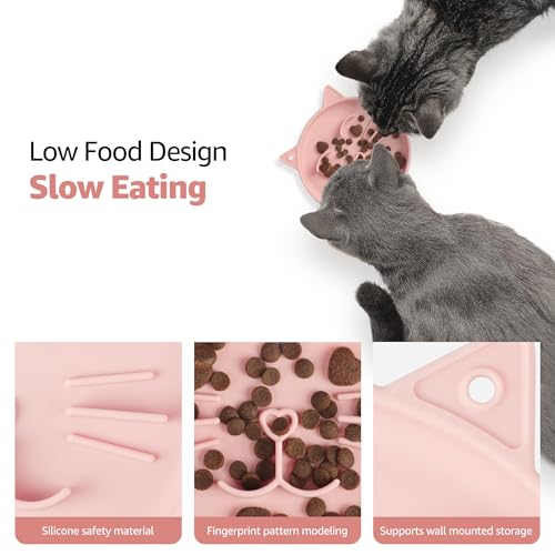 Slow Feeder Cat Bowl Silicone Pet Puzzle Feeder for Slow Eating (Pink / 0.8 Cups)