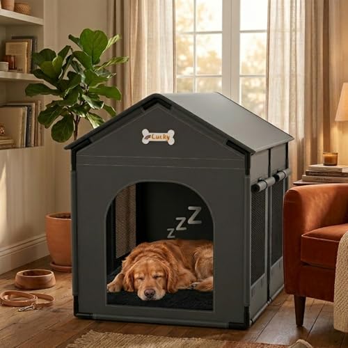 33.9" Dog House Indoor Outdoor Dog Kennel Tent Bed (Grey / X-L: 33.9"L x 26.8"W x 33.9"H)