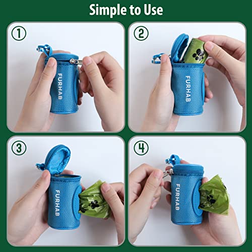 Dog Poop Bag Holder for Leash with Carabiner Clip Soft Fabric (Sky Blue)