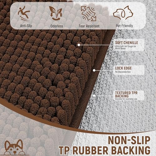 Absorbent Dog Door Mat for Muddy Paws (60"L x 36"W x 1" Th / Brown)