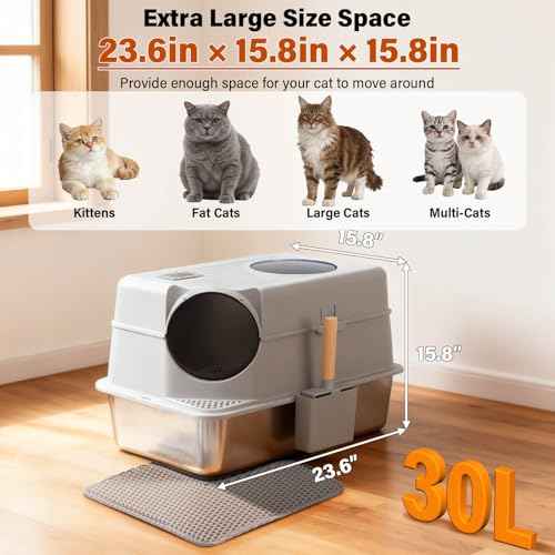 Stainless Steel Cat Litter Box Enclosed (XL-lid-15.7"H)