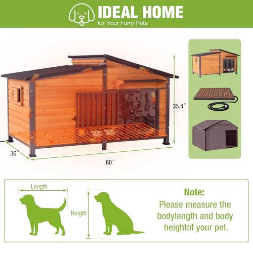 Extra Large Heated Dog House Insulated Dog Kennel Weatherproof Dog Shelter with Safe Heating Pad