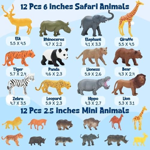 24Pcs Safari & Zoo Animals Figures (Safari Animals Figures)