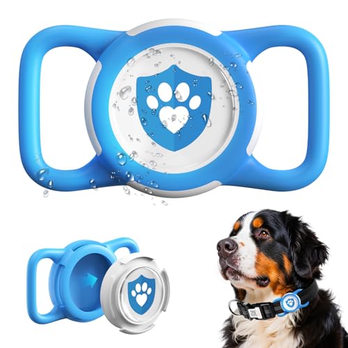 Waterproof Dog Collar Holder for Apple Tracker Blue