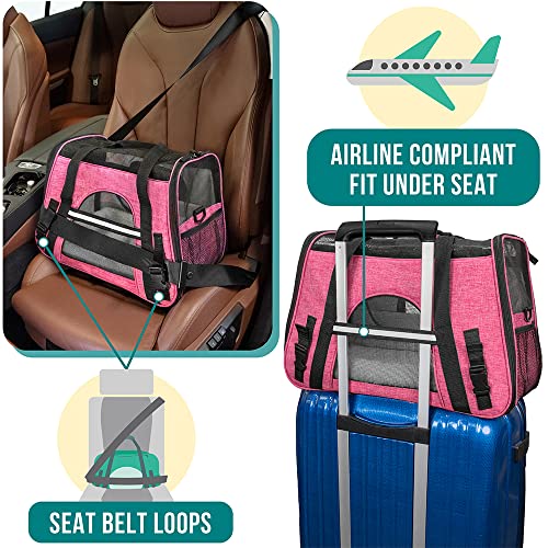 Airline Approved Pet Carrier for Cats Small Dogs (Heather Pink / 19.5"L x 10.2"W x 12.0"H)