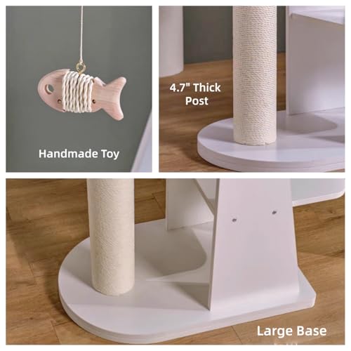 Modern Wooden Cat Tree Tower for Window Viewing Watching (White B)