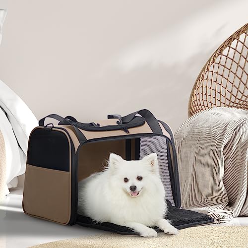 Soft Sided Cat Carrier for Medium Cats up to 25 lbs (20.0"L x 13.0"W x 13.0"H / New Khaki)