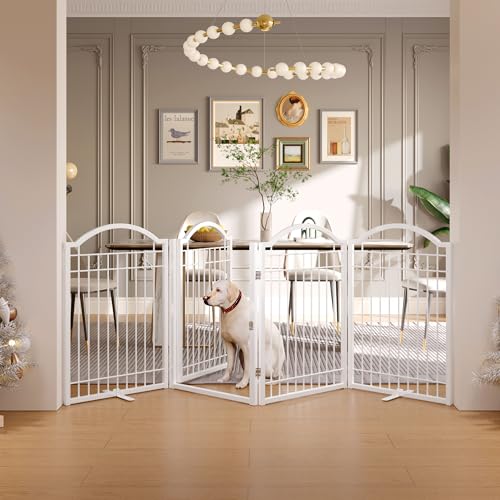 Metal No Assembly Freestanding Dog Gate with Door Walk Through (White / 4 panels)