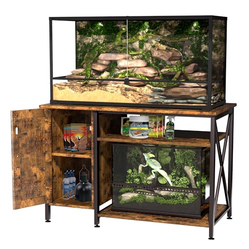 120 Gallon Reptile Tank Stand with Storage Cabinet & Power Outlet (48x24"-40-120 Gallon / Rustic Brown)