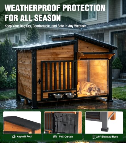 Dog House Outdoor Reinforced Iron Frame and Rotating Bowls