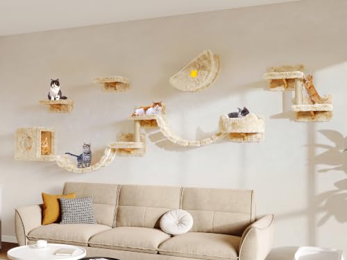 13-in-1 Cat Wall Shelves, Moon & Bridge Cat Wall Furniture, Beige (Beige / 13-in-1)