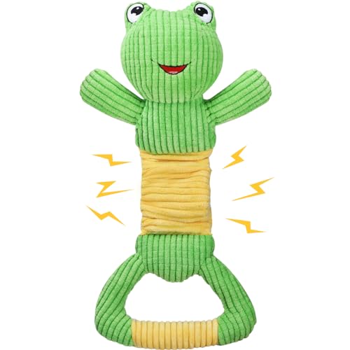 Dog Squeak Toys Durable Plush Dog Toy with Crinkle Paper (Big-faced frog)