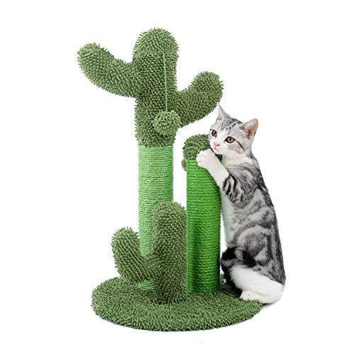 Cat Scratching Post 23” Cactus Cat Scratcher with Toy Ball (Medium 23" / Green)