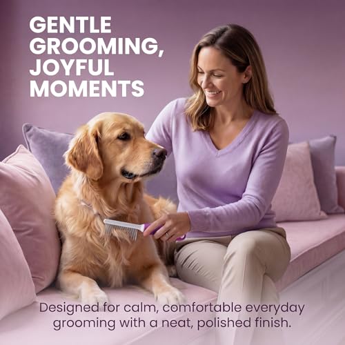 Poodle Pet Detangling Pet Comb with Long & Short Stainless Steel Teeth for Removing Matted Fur (Purple / Detangling Pet Comb)