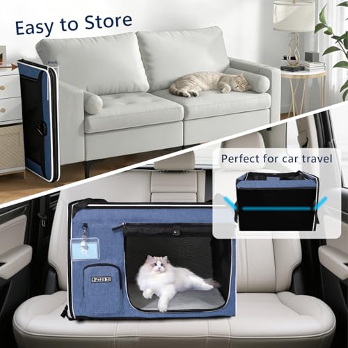 Extra Large Cat Carrier with Litter Box and Wheels for Car Travel