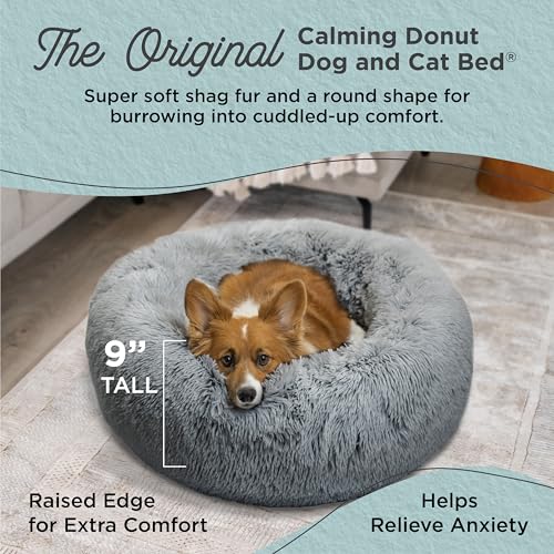 Original Calming Donut Dog Bed (Gray Shag / Small)