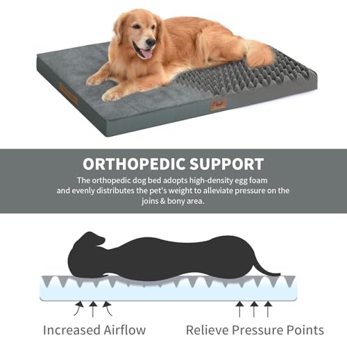 Outdoor Waterproof Orthopedic Dog Bed for Large Dogs (Dark Gray / 36.0"L x 27.0"W x 3.0"Th)