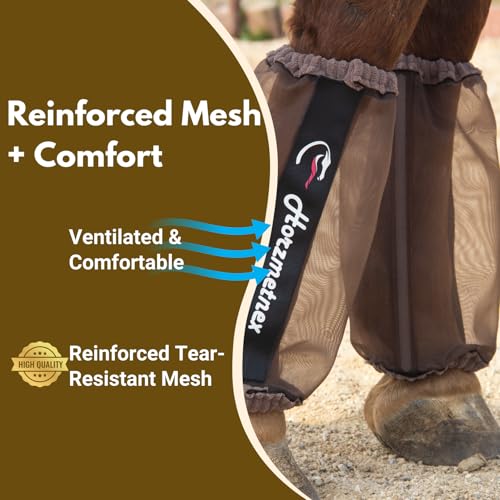 Tear Resistant Fine Mesh Horse Fly Boots Breathable Fly Boots with Thickened Webbing Hook and Loop Lightweight Summer Leg Protection to Prevent Mosquito & Fly Bites Set of 4 (Brown)