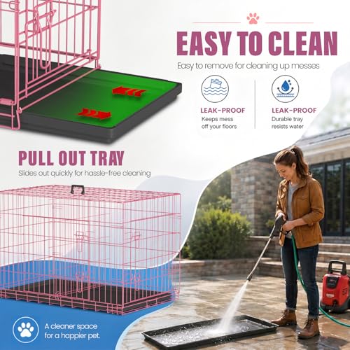 Dog Crate for Large Dogs 42 Inch Folding Kennel Metal Pet Cage Pink (Pink / 42.0"L x 26.0"W x 28.0"H)