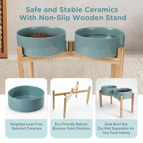 Elevated Dog Bowls Ceramic (8.3 in - 7.6 cups / Dark Green)