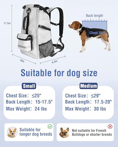 Dog Backpack Carrier for Small and Medium Dogs with Detachable Waist Bag（S） (10.2"L x 6.6"W x 21.2"H)