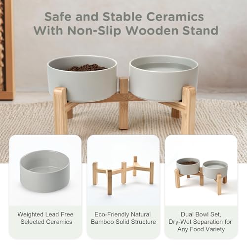 Elevated Dog Bowls Ceramic (6.1 in - 3.6 cups / Grey)