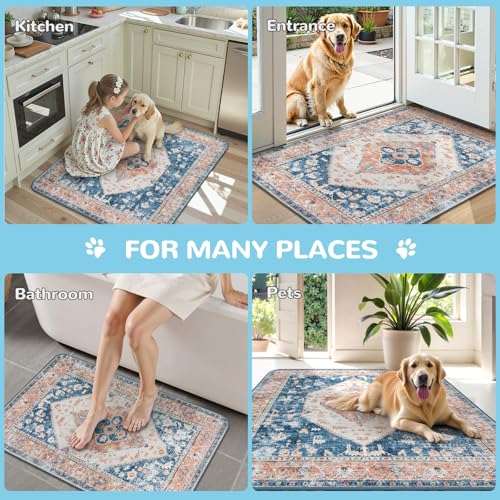 Super Absorbent & Leakproof Washable Dog Pee Pads (Beige Blue / 2FT x 2FT (Pack of 2))