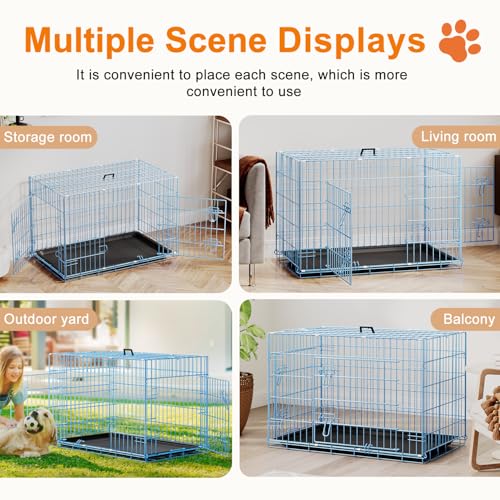 36" Foldable Metal Dog Crate (Blue)