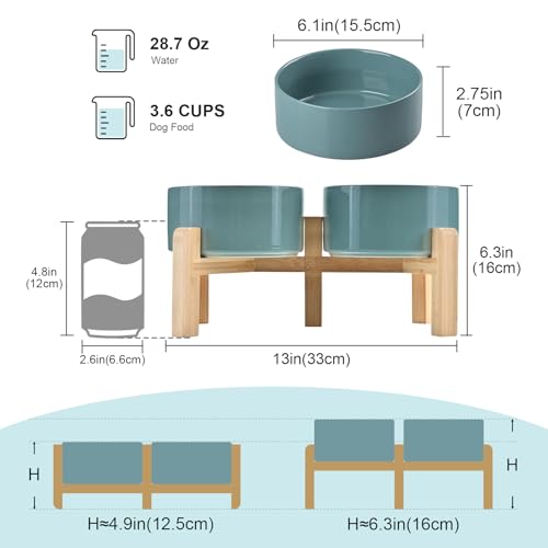 Elevated Dog Bowls Ceramic (6.1 in - 3.6 cups / Dark Green)
