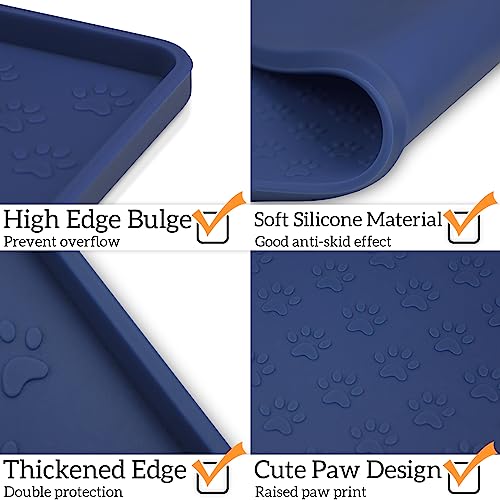 Silicone Pet Placemat for Dog and Cat (18"L x 12"W / Navy Blue)