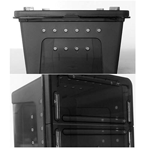 Portable Reptile Terrarium Habitat for Mini Pet Houses Breathable Holes Stackable Container (2PCS-Black-L)