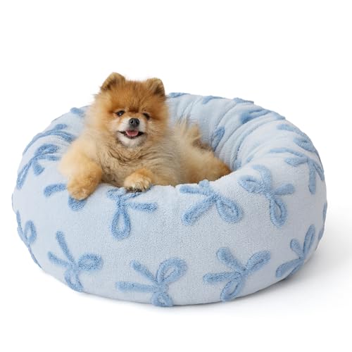 Shown on TV Jacquard Donut Cute Small Dog Beds (23.0"L x 23.0"W x 7.0"Th / Bow Ice Blue)