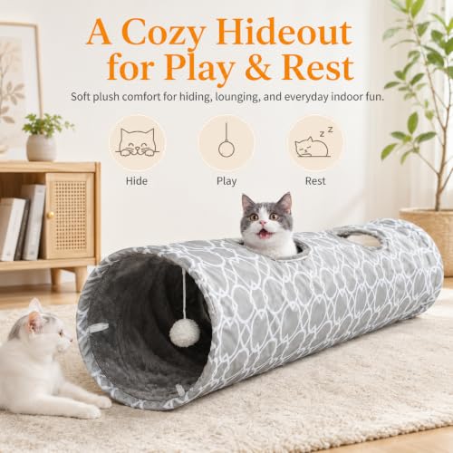 Geometric Straight Cat Tunnel with Plush Inside (Extra Large Straight Tunnel)