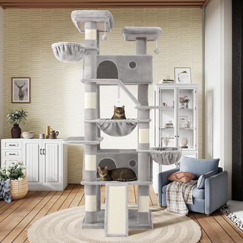 81in Multi Level Tall Cat Tree Tower for Indoor Kitties (Grey)