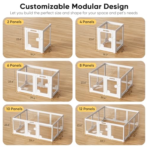24” Acrylic Clear Dog Play Pen Indoors 8 Panels (White- 8 Panels)
