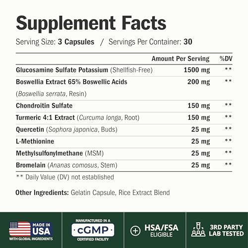 Glucosamine Chondroitin MSM Joint Support Supplement for Women & Men 90 Ct
