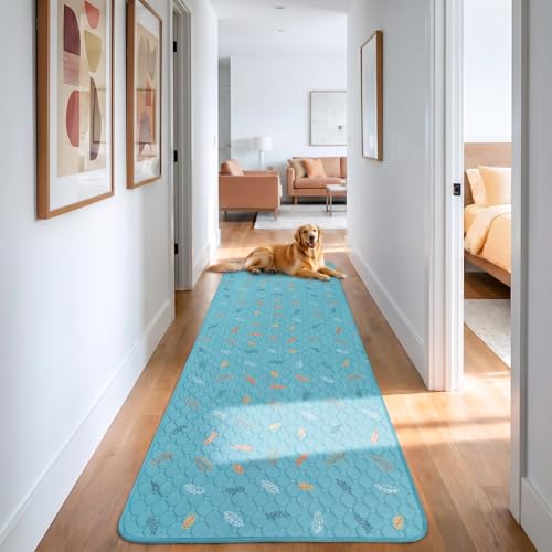 Washable Pee Pads for Dogs Large 24" x 72" 2 (Leaves - Sky Blue / Runner 24x72 Inch (Pack of 2))