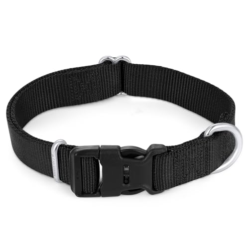 Nylon Dog Collar with Quick Release Buckle Soft Adjustable Sturdy for Small Medium Large Dogs Black (Black / L：17.5"-25.5")