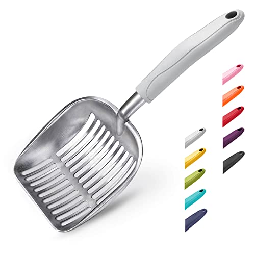 Cat Litter Scoop (Large / FLAT Aluminum \ #05 Grey Handle)