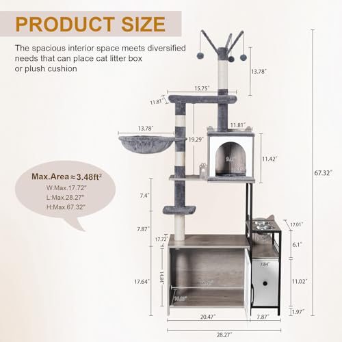 Cat Tree with Litter Box Enclosure (Light Gray)