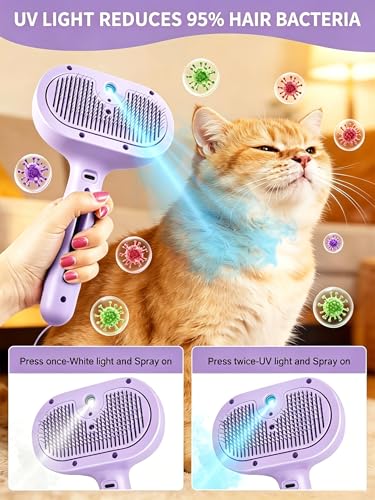 Dog Cat Steam Brush with UV Light (Purple)