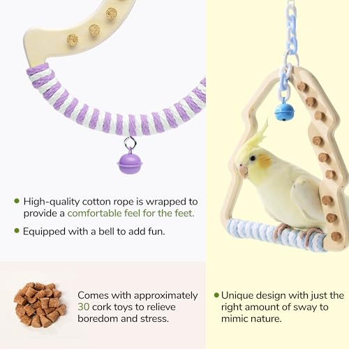Natural Wooden Bird Swing (Yellow / 7.08"L x 0.48"W x 7.08"H)