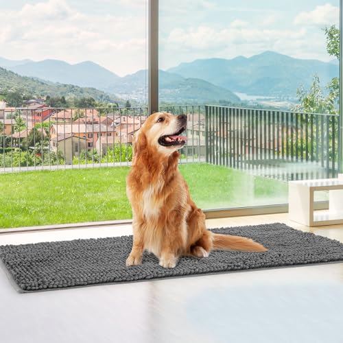 Absorbent Dog Door Mat for Muddy Paws (72"L x 24"W x 1" Th / Dark Grey)
