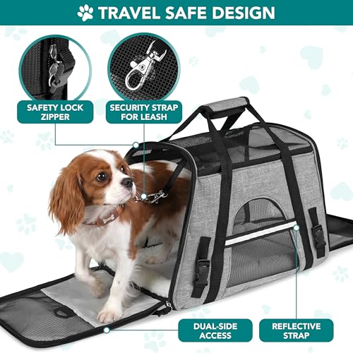 Airline Approved Pet Carrier for Cats Small Dogs (Heather Gray / 19.5"L x 10.2"W x 12.0"H)